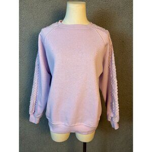Planet Heart Juniors' Fleece Crochet-Trim Crewneck Sweatshirt Lavender XS NWT's